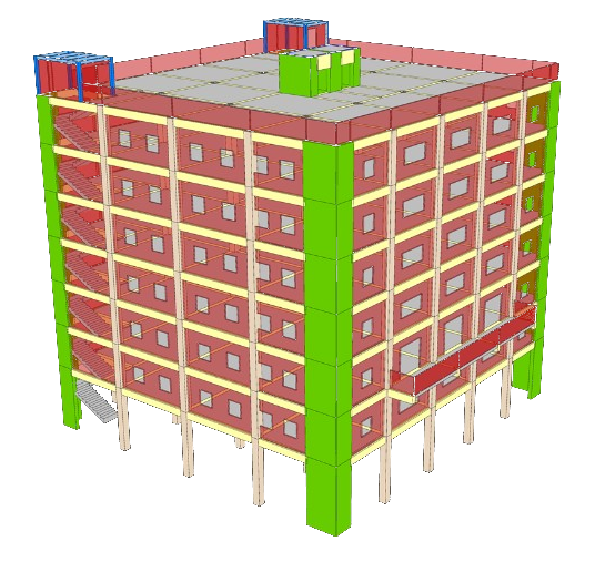 Modelo estructural 3D multiflor de edificio en ProtaStructure Suite